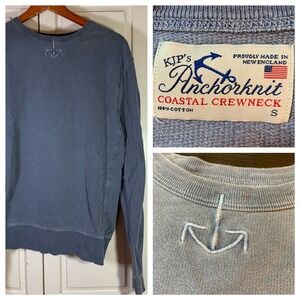 KJP's Anchorknit Coastal Crewneck Sweatshirt Mens Small Anchor Blue Made‎ in USA